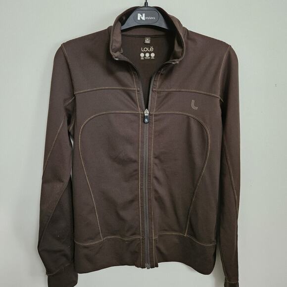 Lole Womens Active Jacket Stretch Wicking Full-Zip Pockets Brown Graphics Sz M - Picture 1 of 10